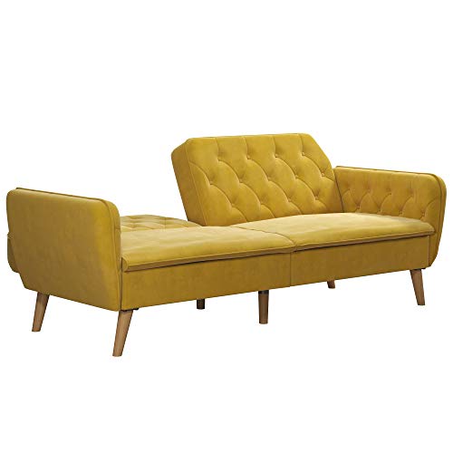 Novogratz Tallulah Memory Foam Couch, Mustard Yellow Velvet Futon, Full, 2144379N