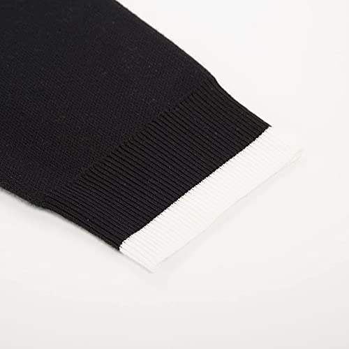 Men's Quarter Zip Polo Knitted Pullover Sweater Casual Contrast Striped Lapel Collar Long Sleeve Sweater Tops Black M
