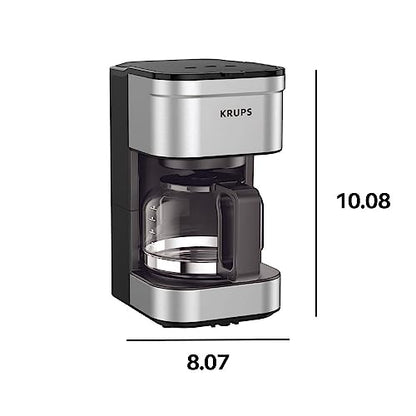 Krups Simply Brew Stainless Steel Drip Coffee Maker 5 Cup 650 Watts Coffee Filter, Drip Free, Dishwasher Safe Pot, Compact Silver and Black