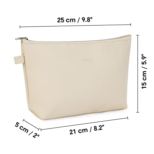 WANDF Cosmetic Bag for Women Makeup bag Organizer Mini Makeup Pouch for Purse Water Resistant Girls Gift(L-Khaki)