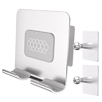 NA Wall Mount Phone Holder Adjustable Shower iPad Holder with 2Pcs Metal Adhesive Sticker, Aluminum Shower Phone Holder Compatible with Universal Cell Phone Tablet for Bathroom Kitchen Office Dorm