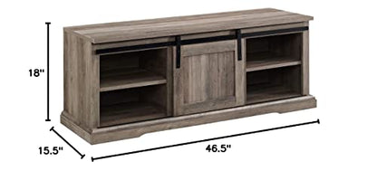 Walker Edison Farmhouse Sliding Grooved Door Entryway Bench Shoe Storage Shelf Hallway Organizer, 48 Inch, Grey Wash