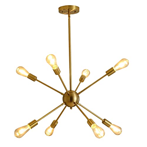 SUSVQLXG Gold Sputnik Chandeliers 8-Light Modern Pendant Light with E26 Base Adjustable Vintage Ceiling Light Fixture for Kitchen Dining Room Living Room Bedroom Hallway