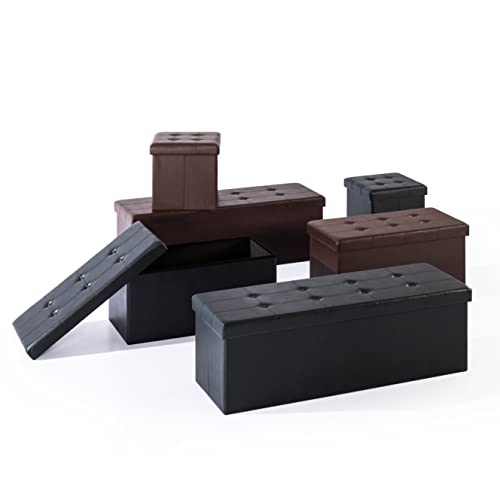Otto & Ben Folding Box Chest with Memory Foam Seat, Tufted Faux Leather Small Ottomans Bench Foot Rest Stool, Black