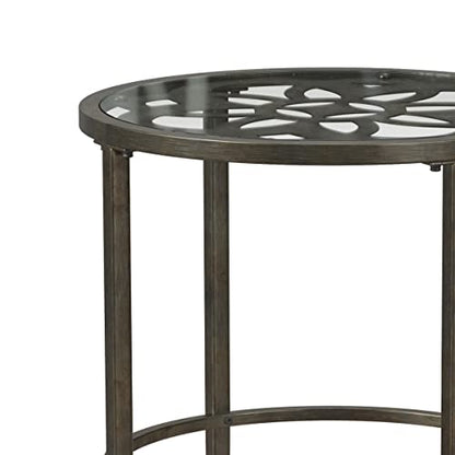 Hillsdale Marsala End Table, 17.25", Gray Finish with Rubbed Brown Accents