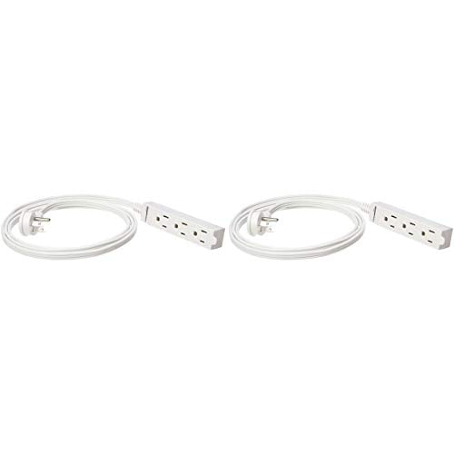 Amazon Basics Indoor Extension Cord Power Strip - 6-Foot, 3-Prong ,Flat Plug, Grounded - 13 Amps, 1625 Watts, 125 VAC - 2-Pack, White