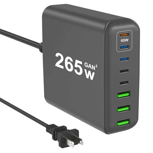 265W USB C Charger, 8-Port Desktop USB C Charging Station, 65W USB C Laptop Charger Compatible with MacBook Pro/Air,iPhone 14/13/Mini/Pro/13Pro Max/12 Samsung Galaxy Note