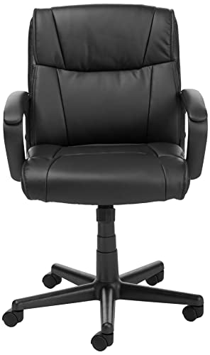 Amazon Basics Padded Office Desk Chair with Armrests, Adjustable Height/Tilt, 360-Degree Swivel, 275Lb Capacity, 24.2"D x 24"W x 34.8"H, Black