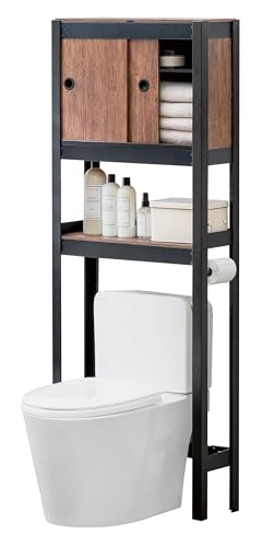 HOMEDANT House Over The Toilet Storage Cabinet Fully Adjustable Shelf Organizer Bathroom Easy Assemble Shelf Black 24.4" W x 8.6" D x 65.4" H