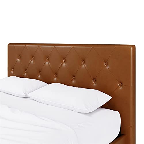 DHP Dakota Upholstered Platform Bed with Diamond Button Tufted Headboard and Footboard, No Box Spring Needed, Queen, Camel Faux Leather