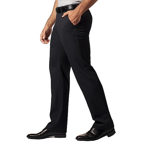 GBOY STUDIO Men's 4-Way Stretch Straight Fit Flat Front Dress Pants Casual Pants Elastic Waist Chinos Pants(Black,40W×32L)