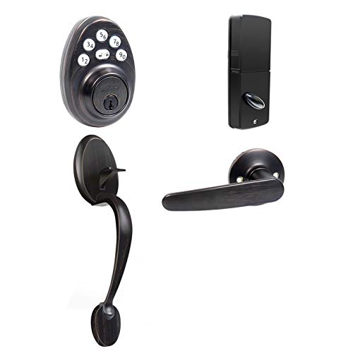 Signstek Front Door Lock Set,Keyless Entry Door Lock with Handle,Electronic Keypad Deadbolt,Smart Locks for Front Door (Oil Rubbed Bronze Plus)