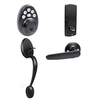 Signstek Front Door Lock Set,Keyless Entry Door Lock with Handle,Electronic Keypad Deadbolt,Smart Locks for Front Door (Oil Rubbed Bronze Plus)