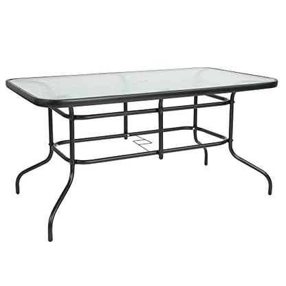 Flash Furniture Brazos 7 Piece Outdoor Patio Dining Set - 6 Gray Flex Comfort Stack Chairs - 55" Tempered Glass Patio Table with Umbrella Hole