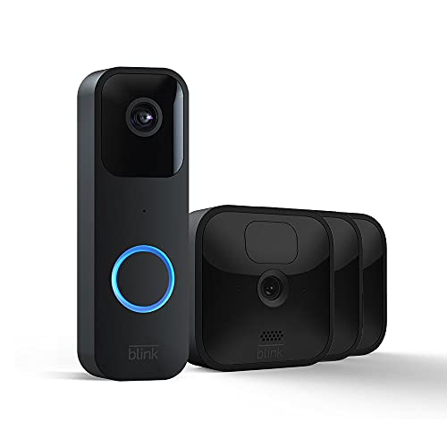 Blink Video Doorbell + 3 Outdoor (3rd Gen) camera system – Two-way audio, HD video, motion and chime app alerts and Alexa enabled – wired or wire-free (Black)