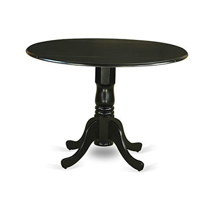East West Furniture DLAB5-BLK-73 5 Piece Dining Table Set for 4 Includes a Round Kitchen Table with Dropleaf and 4 Eggnog Faux Leather Upholstered Chairs, 42x42 Inch, Black