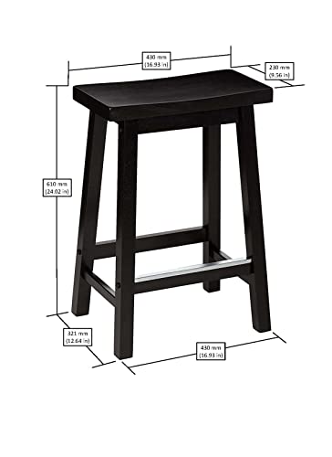 Amazon Basics Solid Wood Saddle-Seat Kitchen Counter-Height Stool, 24-Inch Height, Black - Set of 2