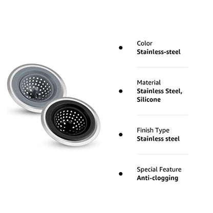 Kitchen Sink Drain Strainer 2 Pack Silicone Sink Stopper for Kitchen Sink with Stainless Steel Edge 4.5'' Diameter Rim