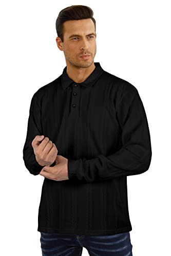 GINGTTO Mens Long Sleeve Collared Polo Sweater Business Warm Bottoming Sweater for Men Black L