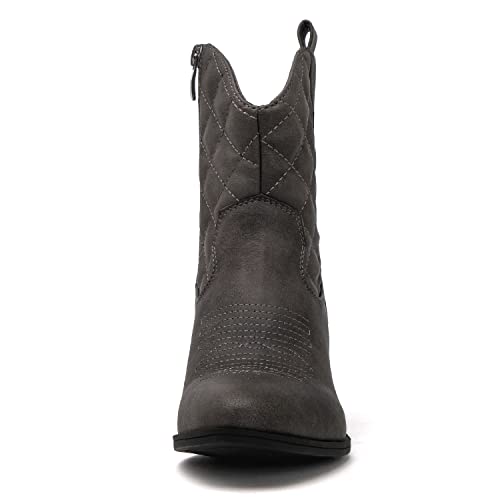 GLOBALWIN Women's Grey Quilted Mid Calf The Western Cowboy Cowgirl Boots 7M