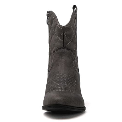 GLOBALWIN Women's Grey Quilted Mid Calf The Western Cowboy Cowgirl Boots 7M