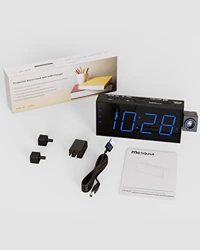 Digital Projection Alarm Clocks for Bedrooms - Large LED Display, 180° Rotatable Projector, 5-Level Dimmer,USB Charger,Battery Backup,Loud Dual Alarms for Kids Elderly,Heavy Sleepers,Snooze,12/24H,DST
