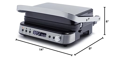 GreenPan Electric Indoor Stainless Steel 6-in-1 Contact Grill and Griddle, Healthy Ceramic Nonstick, Dishwasher Safe Reversible Plates, PFAS-Free