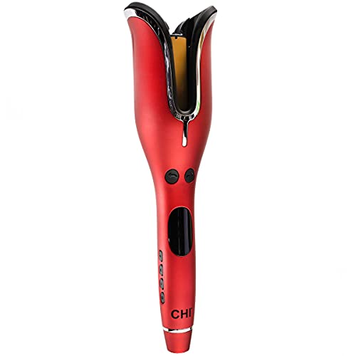 CHI Spin N Curl Ceramic Rotating Curler, Ruby Red. Ideal for Shoulder-Length Hair between 6-16” inches.