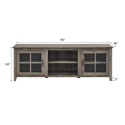 Walker Edison Portsmouth Classic 2 Glass Door TV Stand for TVs up to 80 Inches, 70 Inch, Dark Walnut