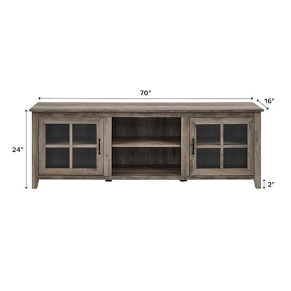 Walker Edison Portsmouth Classic 2 Glass Door TV Stand for TVs up to 80 Inches, 70 Inch, Dark Walnut