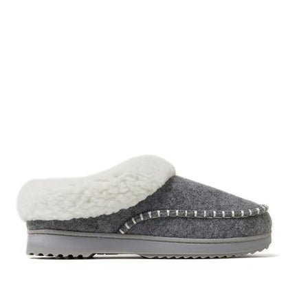 Dearfoams Women's Nyla Felted and Plaid Moc Toe Clog Slipper, Light Heather Grey, 11-12