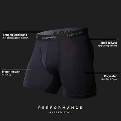 Expertoftio Men's Underwear Boxer Briefs 6 Inch Moisture Wicking Underwear for Men Pack of 4, Anting Chafing, Fly Pouch, L