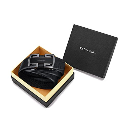 VANNANBA Leather Ratchet Belts for Men Design Dress Belts Automatic Buckle with Gift Box(36"-39" Waist Adjustable,Black)