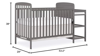 Dream On Me Anna 3-in-1 Full-Size Crib and Changing Table Combo in Steel Grey, Greenguard Gold Certified, Non-Toxic Finishes, Includes 1" Changing Pad, Wooden Nursery Furniture