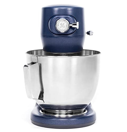 GE Tilt-Head Electric Stand Mixer | 7-Speed, 350-Watt Motor | Includes 5.3-Quart Bowl, Flat Beater, Dough Hook, Wire Whisk & Pouring Shield | Countertop Kitchen Essentials | Sapphire Blue