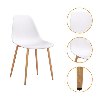 CangLong Modern Stylish Plastic Cushion Metal Legs for Kitchen, Dining, Bedroom, Living Room, Office, Side Chair, Set of 4, White