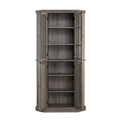 Home Source Kitchen Corner Cabinet with Doors, Wood Corner Hutch, Transparent Glass Doors, Bar Cabinet for Living Room, Kitchen, Farmhouse, Basement, Stone Grey
