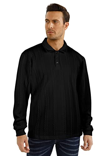 GINGTTO Mens Long Sleeve Collared Polo Sweater Business Warm Bottoming Sweater for Men Black L
