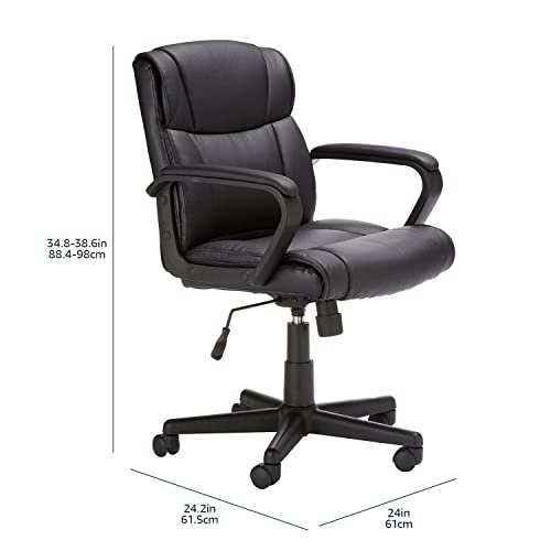 Amazon Basics Padded Office Desk Chair with Armrests, Adjustable Height/Tilt, 360-Degree Swivel, 275Lb Capacity, 24.2"D x 24"W x 34.8"H, Black