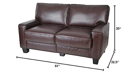 Serta Palisades Upholstered Sofas for Living Room Modern Design Couch, Straight Arms, Soft Fabric Upholstery, Tool-Free Assembly, 61" Loveseat, Chestnut Brown