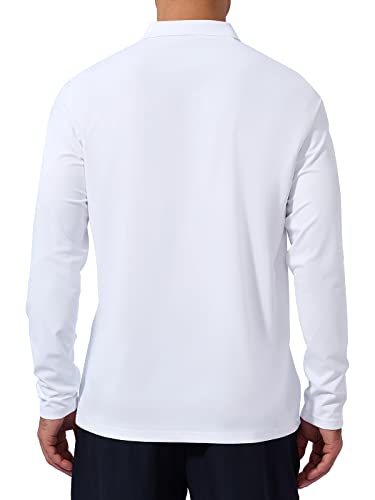 MARAMI Men’s Polo T Shirts - Quarter Zip Pullover Men Long Sleeve Dry Fit Golf Fishing Workout Casual Collared Shirts for Men White Size M