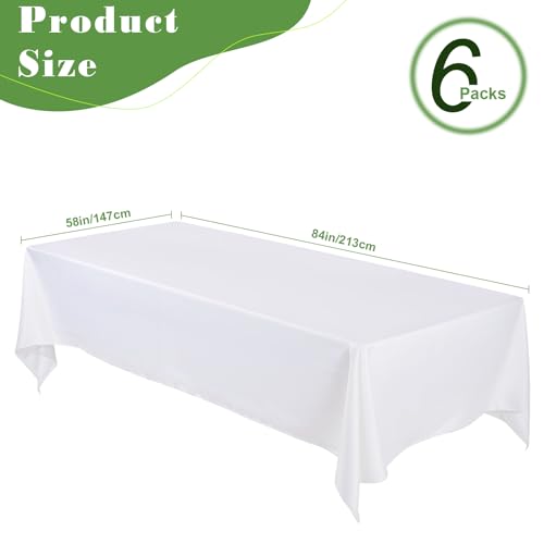 Fayavoo 6 Pack White Tablecloth 58 x 84 Inch Rectangle Table Cover Stain and Wrinkle Resistant Washable Polyester Table Cloth for Decorative Table Cover for Dining Table, Buffet Parties and Camping