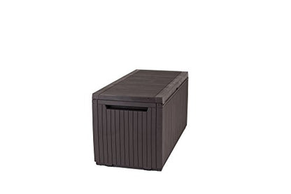 Keter Springwood 80 Gallon Resin Outdoor Storage Box for Patio Furniture Cushions, Pool Toys, and Garden Tools with Handles, Brown