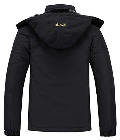MOERDENG Men's Waterproof Ski Jacket Warm Winter Snow Coat Mountain Windbreaker Hooded Raincoat, Black, Large
