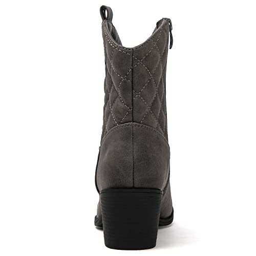 GLOBALWIN Women's Grey Quilted Mid Calf The Western Cowboy Cowgirl Boots 7M
