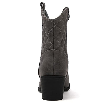 GLOBALWIN Women's Grey Quilted Mid Calf The Western Cowboy Cowgirl Boots 7M