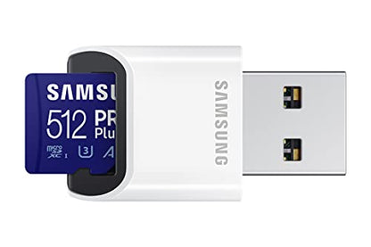 SAMSUNG PRO Plus + Reader 512GB microSDXC Up to 160MB/s UHS-I, U3, A2, V30, Full HD & 4K UHD Memory Card for Android Smartphones, Tablets, Go Pro and DJI Drone (MB-MD512KB/AM)