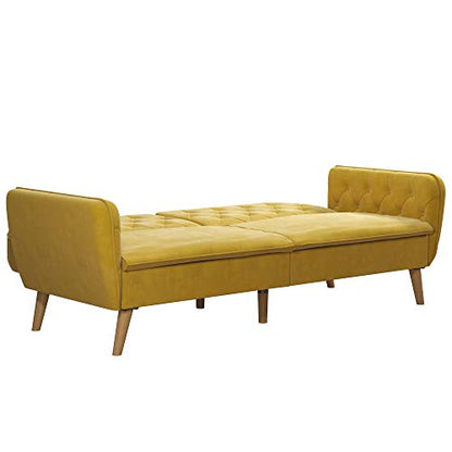Novogratz Tallulah Memory Foam Couch, Mustard Yellow Velvet Futon, Full, 2144379N