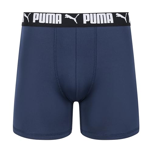 PUMA Men's 4 Pack Active Stretch Boxer Briefs, Blue/Black/Grey, Small