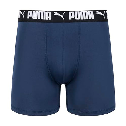 PUMA Men's 4 Pack Active Stretch Boxer Briefs, Blue/Black/Grey, Small